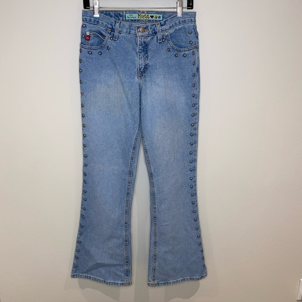 Vintage Y2K Mudd Studded‎ Flare Jeans Size 9 Light Wash Rare Unique